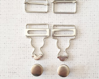 25mm / 1" metal Dungaree Buckles, Clips, Fasteners with slider in SILVER colour metal, suitable for 1" straps, aprons overalls workwear