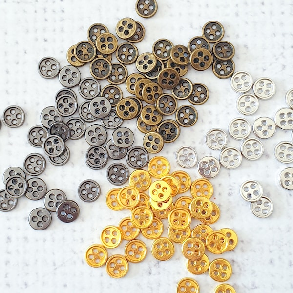 6mm ROND 4 trous 6mm boutons métalliques, métal petit bouton 6 mm couture artisanat poupée vêtements fabrication bjd UK Shop