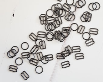 10mm Gunmetal Black Colour Bra rings and sliders - 3/8" metal alloy rings slider, perfect for bra making, camisoles, 1 sets (total 4 pieces)