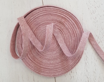 Cinta al bies de doble pliegue de 1/2" - Mezcla de algodón y lino teñido en hilo color baya de Essex Linen - Se vende por metro (Reino Unido)