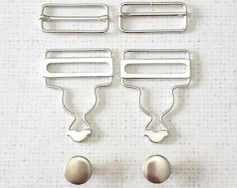 38mm / 1.5" metal Dungaree Buckles, Clips, Fasteners with slider in SILVER colour metal, suitable for 1" straps, aprons overalls workwear