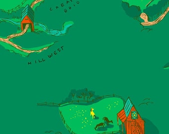 Buttercup Map Green - West Hill - Heather Ross Windham 100% cotton quilting UK Shop 52873-2