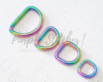 Iridescent rainbow Thick metal alloy D rings, iridescent rainbow 1/2", 3/4", 1", 1.5",  13mm, 20mm, 25mm, 38mm D rings, UK shop