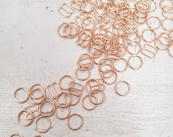 Anillos y deslizadores para sujetador de 10 mm, color oro rosa claro, 3/8", anillos deslizantes de aleación de metal, perfectos para la confección de sujetadores y camisolas, 1 juego (4 piezas en total).