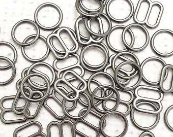 8mm GUNMETAL colour Bra rings sliders 5/16" inch metal alloy rings slider, perfect for bra making, camisoles, 1 sets (total 4 pieces)