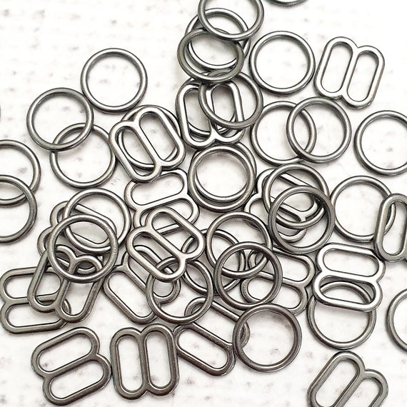 8mm GUNMETAL colour Bra rings sliders 5/16 inch metal alloy rings slider,  perfect for bra making, camisoles, 1 sets (total 4 pieces)