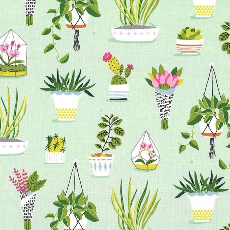 Flower shop quilting dressmaking Pretty Plants in Green Michael Miller Fabrics 100/% cotton Patty Sloniger