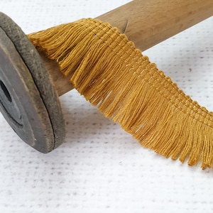 OLD GOLD fringe trim 2.5cm / 1&#39;&#39; wide viscose silky brush fringe tape ribbon tassel trim, dressmaking craft upholstery Retro, UK (No 12)