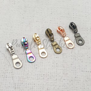 Metal Zip Slider with Metal Donut Zipper Pull - #5 zip slider for Size 5 bag zip, Gold, Silver, Gunmetal, Rainbow, Rose Gold UK shop