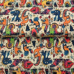 Cute Little Monsters | Digital Printed Cotton Jersey | by quarter metre cotton jersey dressmaking UK Shop
