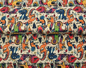 Cute Little Monsters | Digital Printed Cotton Jersey | by quarter metre cotton jersey dressmaking UK Shop