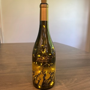 Halloween / Fall wine bottle with LED lights - home decor, Halloween decor, bar decor