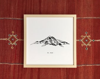 Mount Hood Oregon Polygonal Mountain Drawing - Art Print