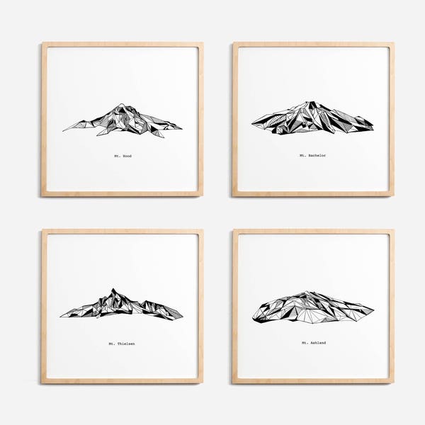 Oregon State Mountains Polygonal Drawings Art Print Collection