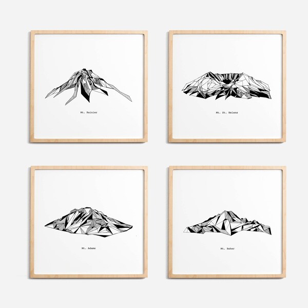 Washington State Mountains Polygonal Drawings Art Print Collection