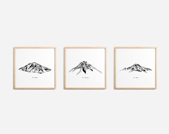 Northwest Mountains Polygonal Drawings Art Print Collection