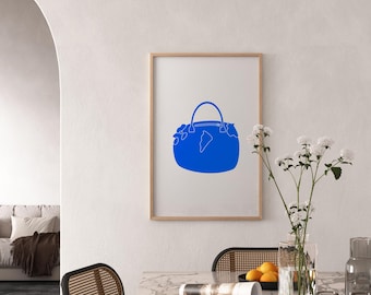 Chicken Purse Illustration Blue (Archival Paper)