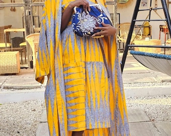 Tia Ankara-print ruimvallende aangeklede babydoll midaxi-jurk maten: 10UK-24UK/6USA-20USA