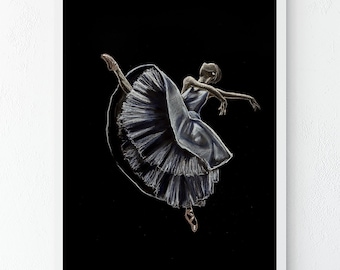 BALLERINA in BLUE. art print matte paper ballerina dancer ballet wall decor original drawing pastel painting