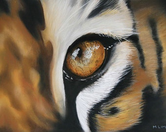 LOOKING AT YOU. art print matte paper wild things tiger stripes eye orange black white wall decor original painting pastel