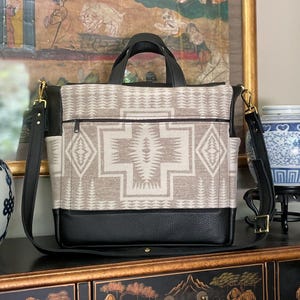 Gender Neutral Backpack, Diaper Bag, Satchel, Weekender in Harding wool and leather with Black Leather-Woodside Goods