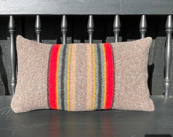 Wool pillow cover in Oregon wool-Yakima Camp-Brown, Red, Green, Tan Pillow-Stripe Pillow 14 x 22