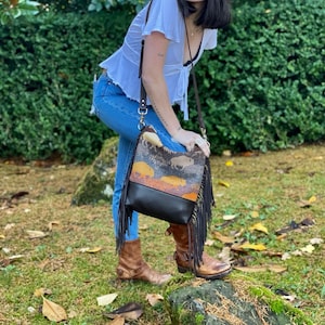 Fringe Crossbody Bag in Oregon wool Land of the Buffalo-Brown Leather fringe Bag-Women’s Leather Handbag
