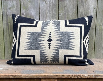 Southwestern Pillow Cover in Oregon wool-Harding Black & Cream-16 X 24-Cabin Chic-Lake House