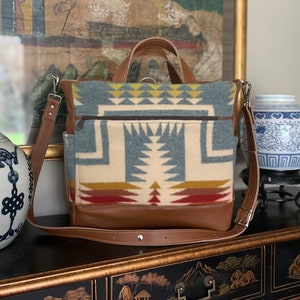 Large Tote Bag, Gender Neutral Backpack, Diaper Bag, Satchel, Weekender in Harding Shale wool and leather-Woodside Goods