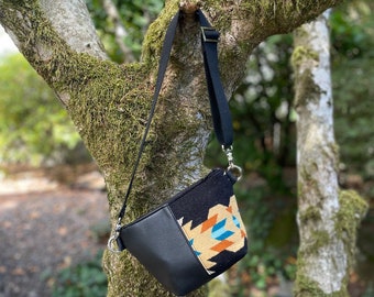 Fanny Pack Belt Bag in wool and leather-Rancho Arroyo Black-Hip Bag-Festival Bag-Southwestern bag-Woodside Goods