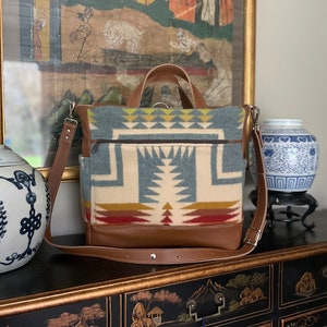 Large Tote Bag, Gender Neutral Backpack, Diaper Bag, Satchel, Weekender in Harding Shale wool and leather-Woodside Goods