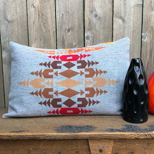 Wool pillow cover in Heritage Rio Chama-Gray Orange Brown Pillow-Geometric Design Pillow 16 x 24-Western Pillow-Woodside Goods