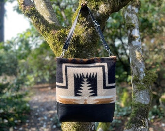 Hobo Tote Bag in Pendleton wool Harding Oxford, Boho Tote Bag, Southwestern Tribal Tote Bag