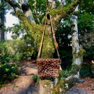 Mini Crossbody Bag in calf hide and leather-Cheetah print leather Bag-Hair on hide purse-Woodside Goods-Ready to ship