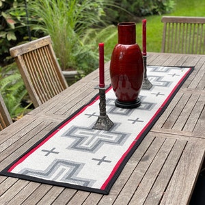 Wool Table Runner in Oregon Wool-San Miguel-Tribal Design Runner-Native American Cross Design Wool Runner 64&quot; x 16&quot;