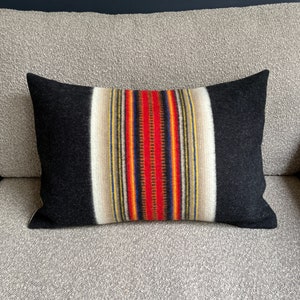 Wool pillow cover in Oregon wool-Acadia NationalPark- Black Taupe Blue Red Orange Pillow-Stripe Pillow 16 x 24