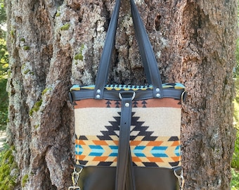 Backpack/Crossbody Bag in Rancho Arroyo Black wool and leather