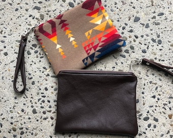Boho Wristlet in wool and leather Pilot Rock-Women's Clutch-Southwestern Handbag-Western purse-Woodside Goods