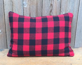 Tribal Wool pillow cover-Red Black Pillow-Wool Pillow Cover-Rob Roy-Oregon Wool pillow-Buffalo Plaid Pillow-Oregon Wool-Woodside Goods