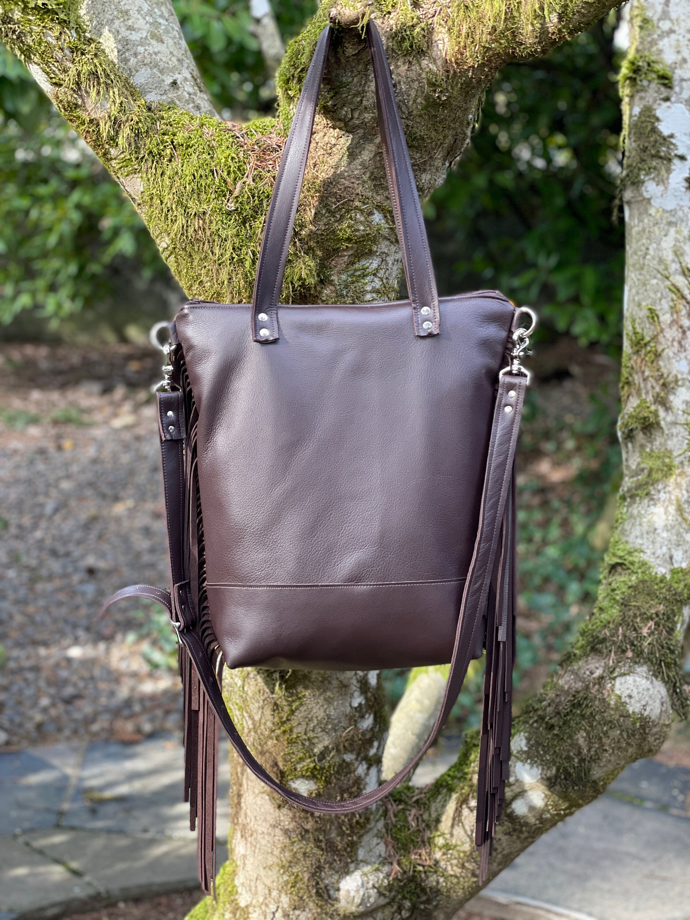 Large Fringe Crossbody Tote Bag in Oregon Woolhardingbrown Etsy