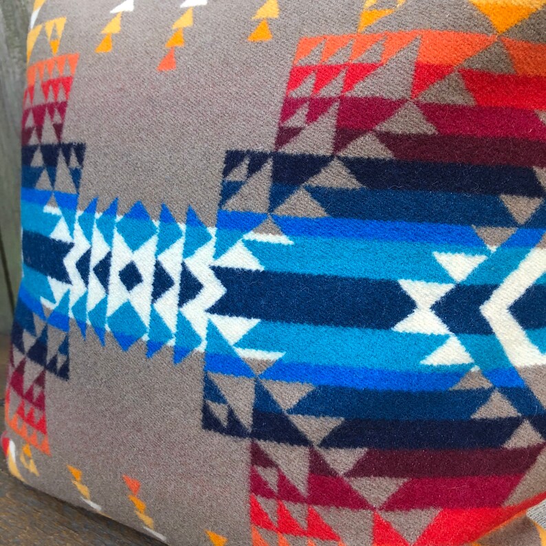 Southwestern Wool pillow cover in Pendleton wool Pilot Rock-Tribal Pillow-Geometric Design Pillow Oregon Wool