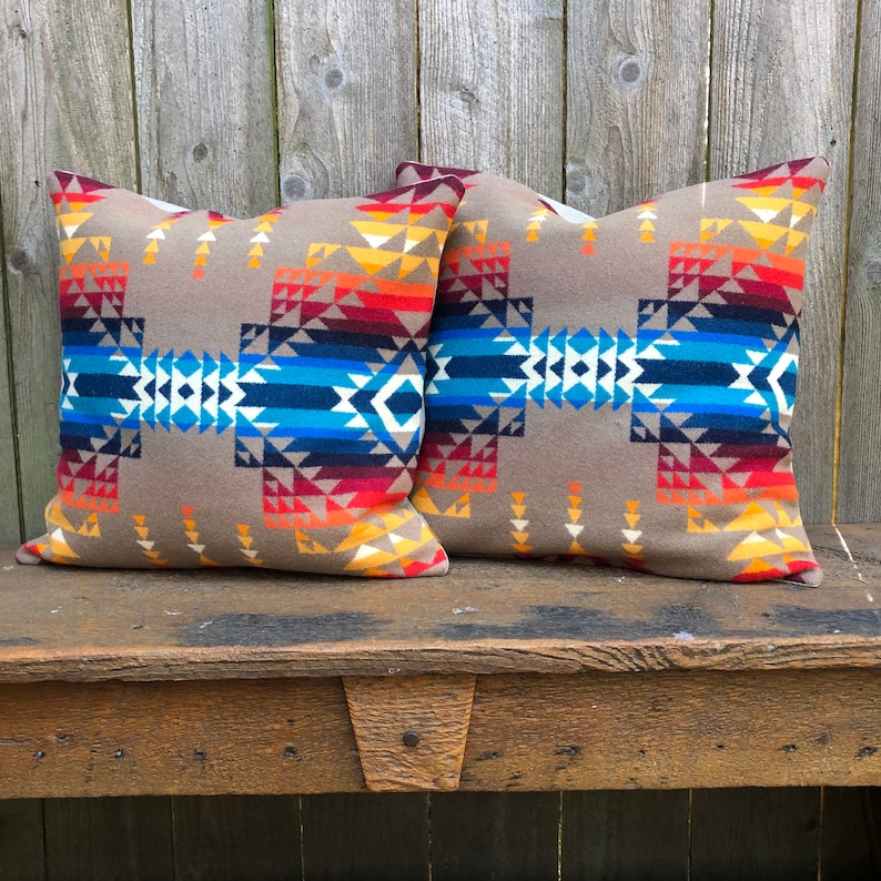 Southwestern Wool pillow cover in Pendleton wool Pilot Rock-Tribal Pillow-Geometric Design Pillow Oregon Wool