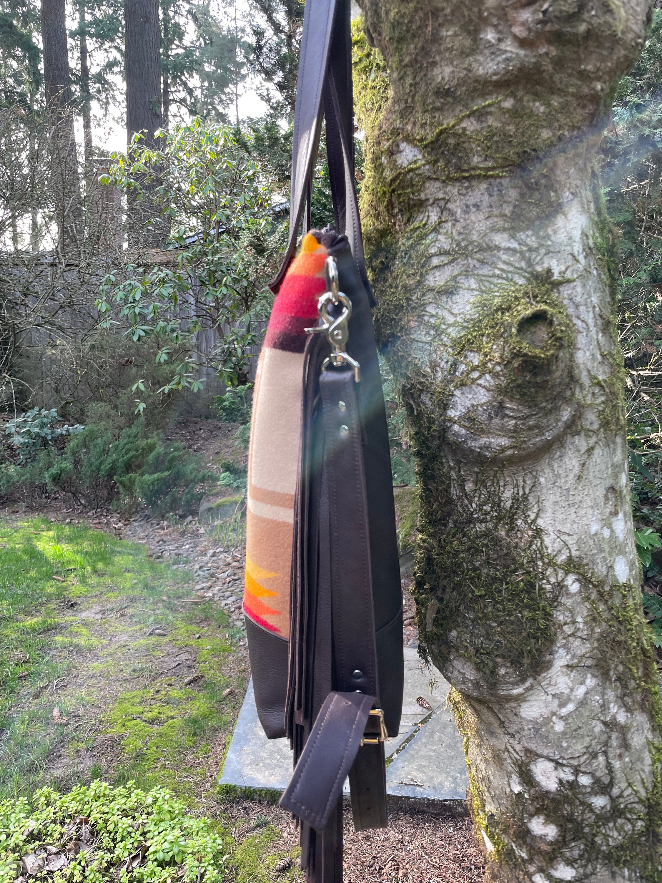 Large Fringe Crossbody Tote Bag in Oregon Woolhardingbrown Etsy