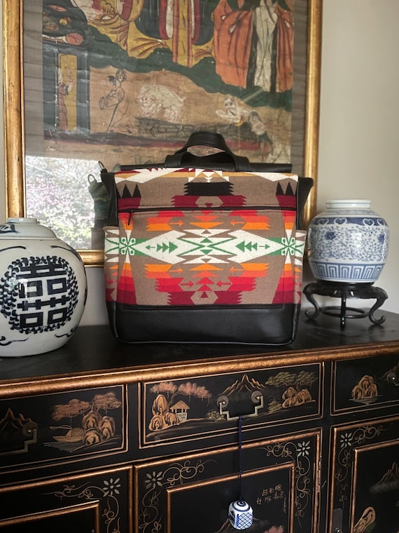 Gender Neutral Backpack, Diaper Bag, Satchel, Weekender in Tuscon Khaki wool and black leather-Western Bag-Woodside Goods