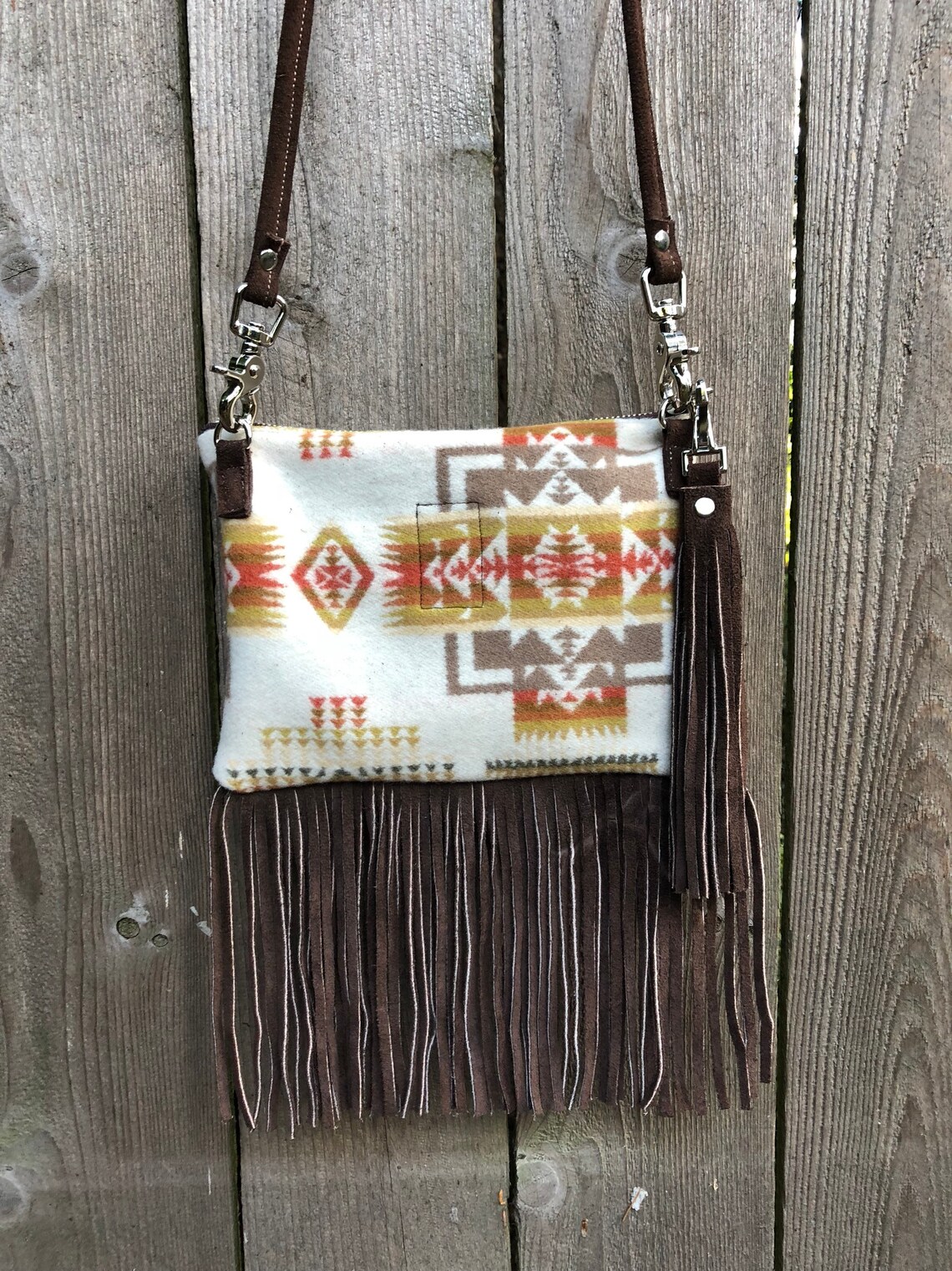 Leather Fringe Crossbody Bag in Pendleton Wool 'Chief | Etsy