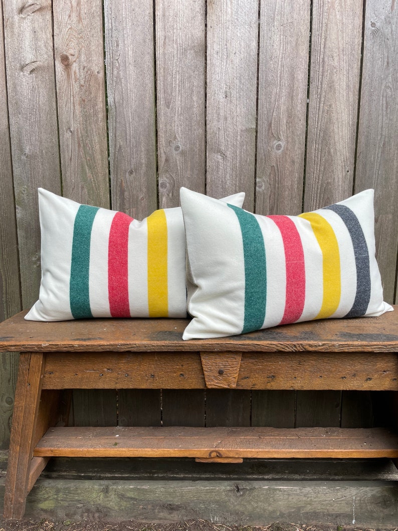 Wool pillow cover-Striped Pillow Cover-16 x 24-Cabin Chic-Lake House-Western pillow image 1