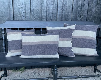 Pillow cover in Oregon wool in stripes of Navy and Taupe-Southwestern Pillow Cover