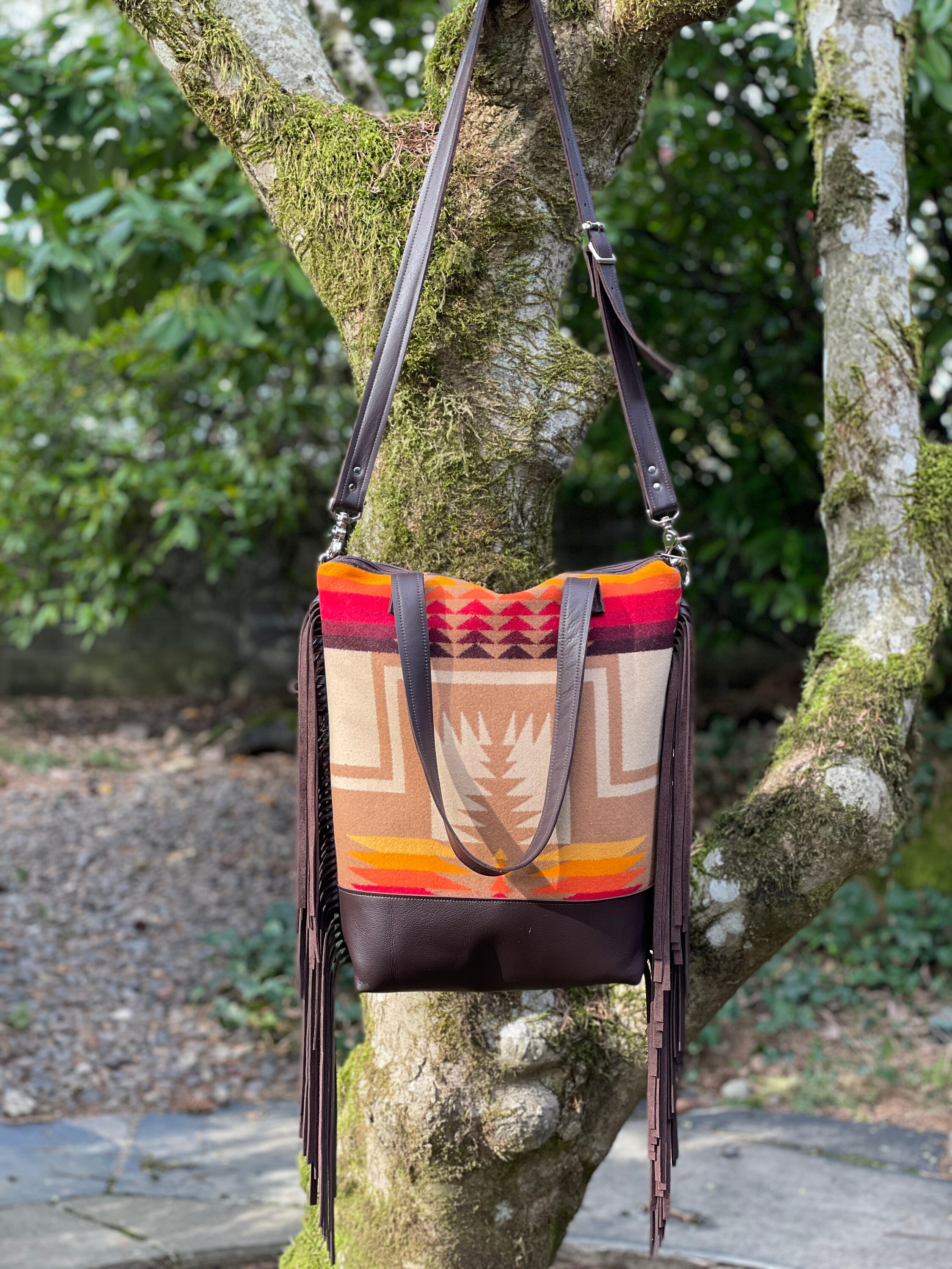 Large Fringe Crossbody Tote Bag in Oregon Woolhardingbrown Etsy