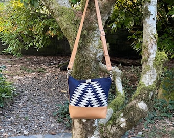 Western Cross body Bag-Tribal Women's Shoulder bag-Boho Bag-leather Southwestern Design Bag-Navy White zipper top Bag-Woodside Goods