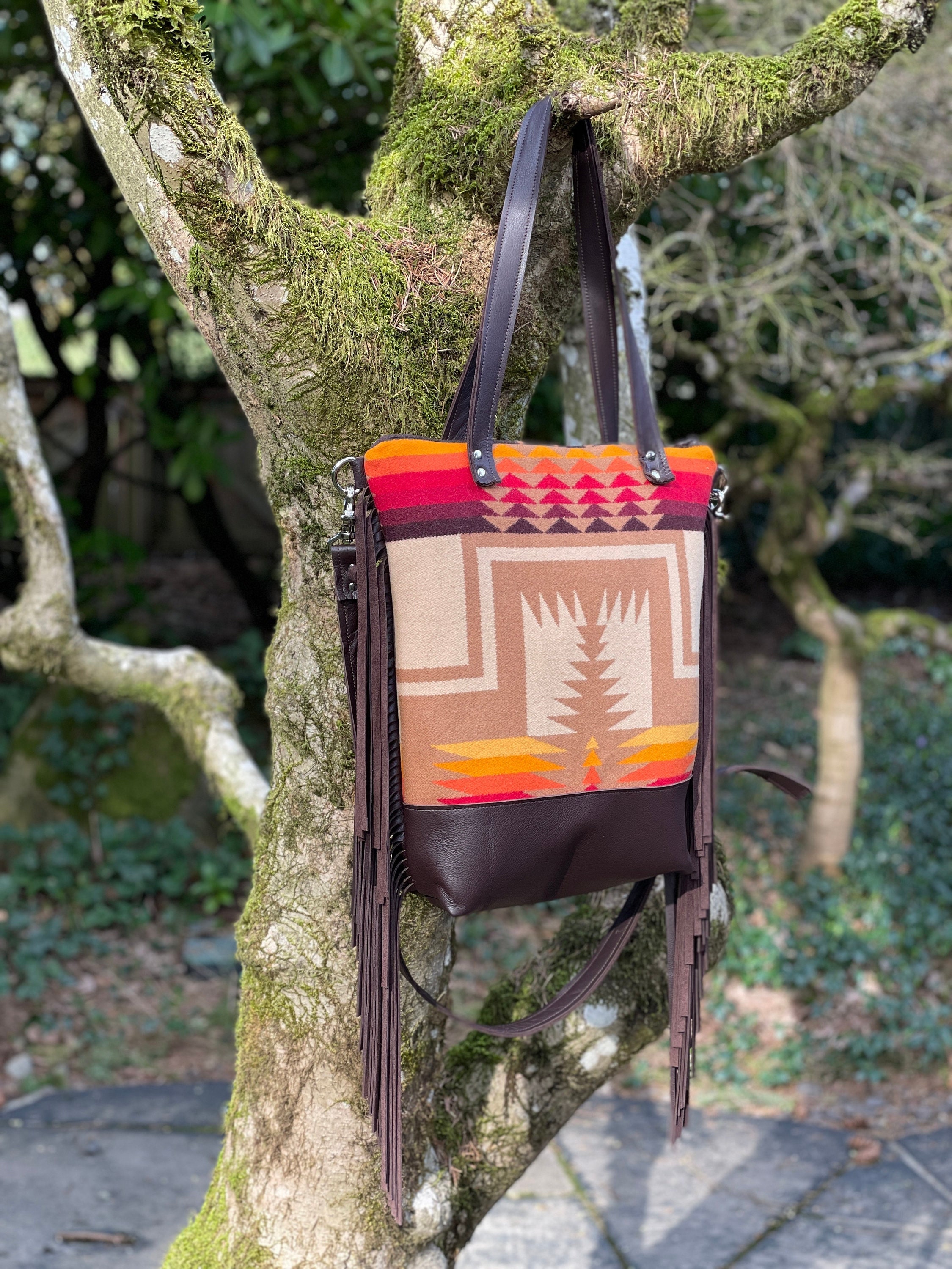 Large Fringe Crossbody Tote Bag in Oregon Woolhardingbrown Etsy